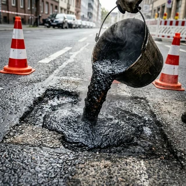 Gussasphalt-Reparatur von Straßenschäden